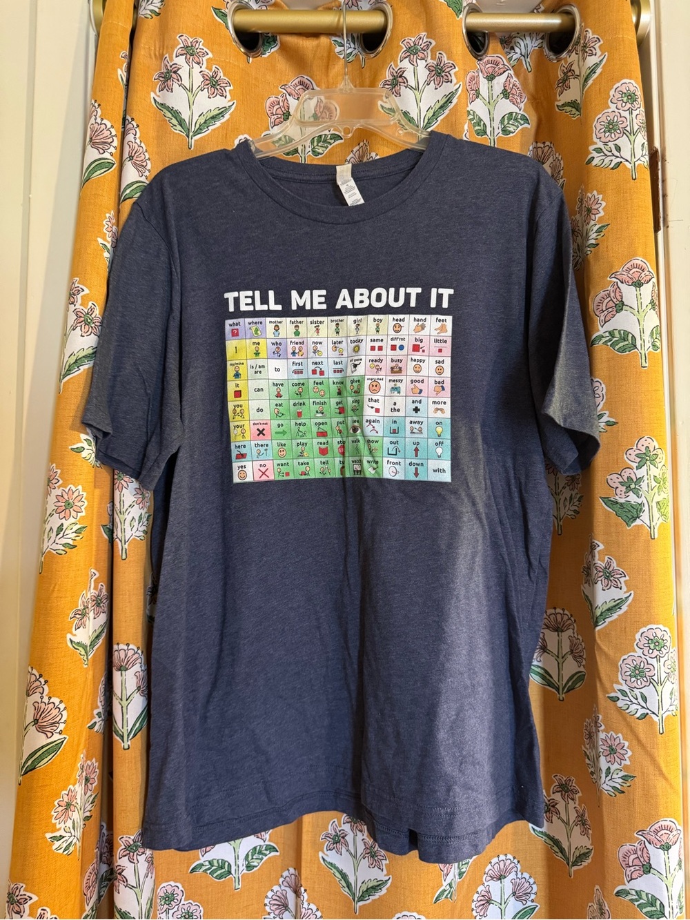 Bella Canvas Navy Graphic Tee "Tell Me About It"
